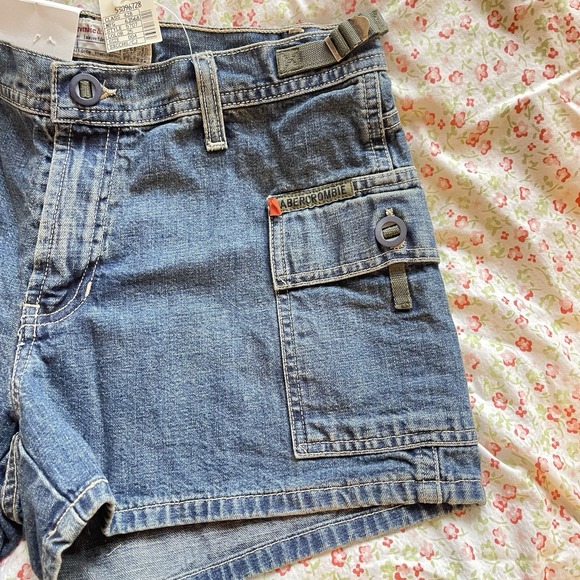 Vtg Y2K Abercrombie & Fitch Ultra Short Denim Shorts Cargo Low Rise 30" Grunge - Picture 2 of 10